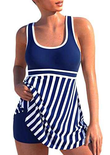 shownicer Damen Spitze Tankini Beachwear Push Up Einfarbig Zweiteilig Badeanzug Zweiteiliger Tankini Set Strand Schwimmanzug Swimsuits Bikini Tank Top und Shorts C Blau XXL von shownicer