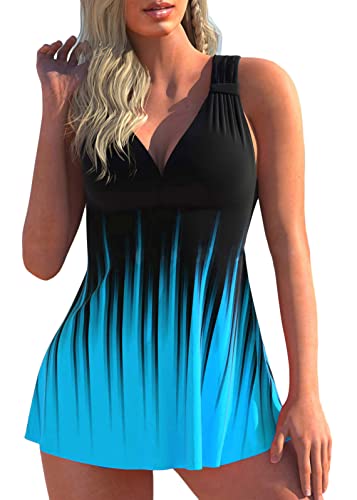 shownicer Damen Spitze Tankini Beachwear Push Up Einfarbig Zweiteilig Badeanzug Zweiteiliger Tankini Set Strand Schwimmanzug Swimsuits Bikini Tank Top und Shorts E Blau M von shownicer