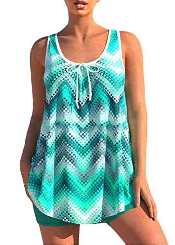shownicer Damen Spitze Tankini Beachwear Push Up Einfarbig Zweiteilig Badeanzug Zweiteiliger Tankini Set Strand Schwimmanzug Swimsuits Bikini Tank Top und Shorts G Grün L von shownicer