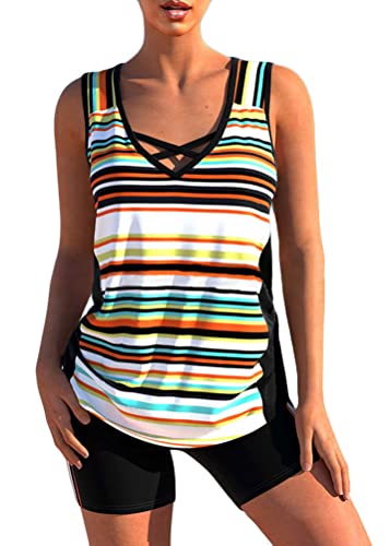 shownicer Damen Spitze Tankini Beachwear Push Up Einfarbig Zweiteilig Badeanzug Zweiteiliger Tankini Set Strand Schwimmanzug Swimsuits Bikini Tank Top und Shorts J Gelb 3XL von shownicer