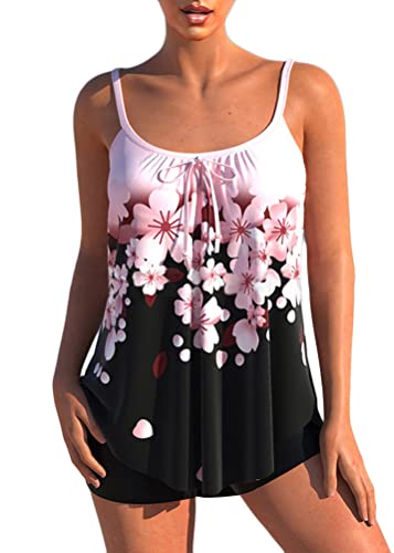 shownicer Damen Spitze Tankini Beachwear Push Up Einfarbig Zweiteilig Badeanzug Zweiteiliger Tankini Set Strand Schwimmanzug Swimsuits Bikini Tank Top und Shorts K Rosa L von shownicer