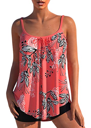 shownicer Damen Spitze Tankini Beachwear Push Up Einfarbig Zweiteilig Badeanzug Zweiteiliger Tankini Set Strand Schwimmanzug Swimsuits Bikini Tank Top und Shorts K Rot XXL von shownicer