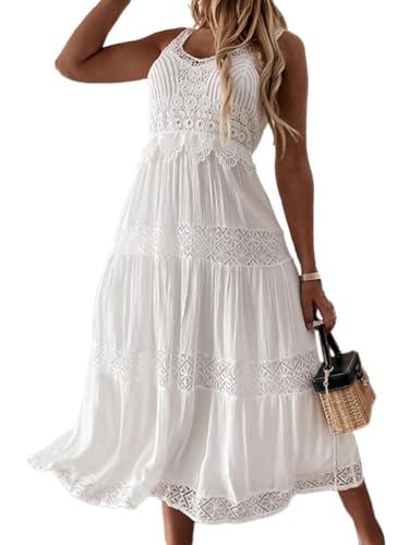 shownicer Damen Spitzen Sommerkleid V-Ausschnitt Ärmellos Mini Kleider Lose Casual A-Linie Kurz Kleid Sexy Sommer Weiß Spitzenkleid Strandkleid Freizeitkleider D2 Weiß S shownicer Damen Spitzen Sommerkleid V-Ausschnitt Ärmellos Mini Kleider Lose Casual A-Linie Kurz Kleid Sexy Sommer Weiß Spitzenkleid Strandkleid Freizeitkleider D2 Weiß S von shownicer
