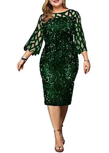 shownicer Damen Spitzenkleid 3/4 Ärmel Cocktailkleid Festliche Brautjungfernkleider Für Hochzeit Knielang Abendkleider A Grün01 XXL von shownicer