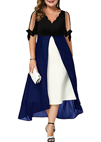 shownicer Damen Spitzenkleid 3/4 Ärmel Cocktailkleid Festliche Brautjungfernkleider Für Hochzeit Knielang Abendkleider C Blau XL von shownicer