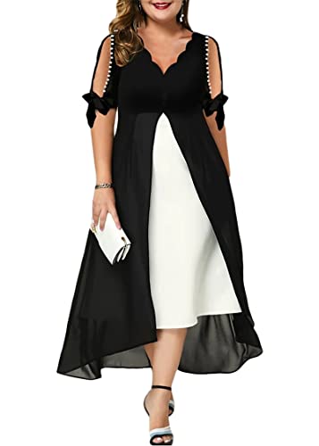 shownicer Damen Spitzenkleid 3/4 Ärmel Cocktailkleid Festliche Brautjungfernkleider Für Hochzeit Knielang Abendkleider C Schwarz XXL von shownicer