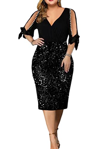 shownicer Damen Spitzenkleid 3/4 Ärmel Cocktailkleid Festliche Brautjungfernkleider Für Hochzeit Knielang Abendkleider Schwarz M von shownicer