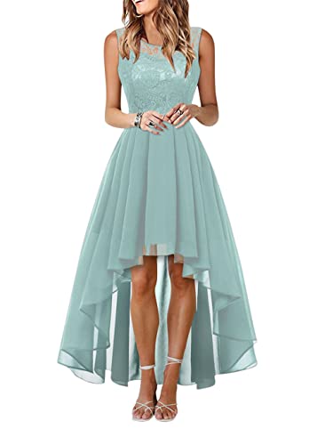 shownicer Damen Spitzenkleid Elegant Cocktailkleid Ärmellos Rundhals Abendkleid Spitze Kleid Chiffon Hochzeitskleid Brautjungfer Freizeitkleid Kleid mit Unregelmäßig Saum A Grün M von shownicer