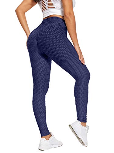 shownicer Damen Sport Leggings Slim Fit Hohe Taille Push Up Sporthose Lange Leggings mit Bauchkontrolle Yogahose Fitnesshose Kompressions Stretch Workout Training Jogginghose Navy XS von shownicer