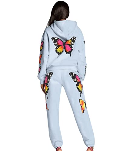 shownicer Damen Sportanzug Traingsanzug Buchstaben Druck 2 Teile Sweatshirt Anzug Freizeithose Langarm Hoodie Sets Jogginganzug A Blau01 XL von shownicer