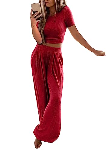 shownicer Damen Sportanzug Trainingsanzug Jogginganzug Frauen 2 Teilig Sommer Anzug Sport Crop Tank Top Und Shorts Set Outfits Modern Kurzgröße Hausanzug Freizeithose B Rot M von shownicer