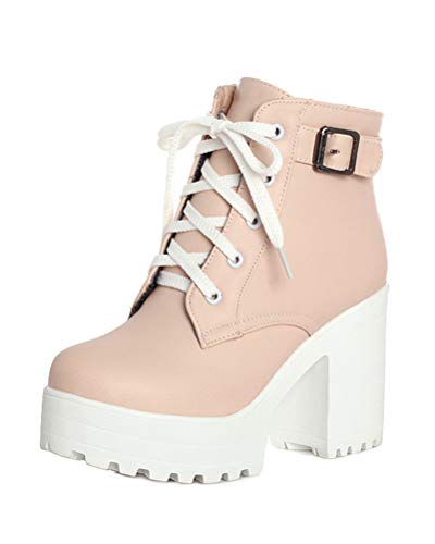 shownicer Damen Stiefel Mode Westernstiefelette PU Leder Schnürstiefel Herbst Winter Warm Ankle Booties Stiefeletten Biker Boots Motorradstiefel mit Blockabsatz B Rosa 41 EU shownicer Damen Stiefel Mode Westernstiefelette PU Leder Schnürstiefel Herbst Winter Warm Ankle Booties Stiefeletten Biker Boots Motorradstiefel mit Blockabsatz B Rosa 41 EU von shownicer