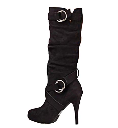 shownicer Damen Stiefel Winterschuhe High Heels Herbst Winter Elegant Hohe Stiefel Boots Chic Schnalle Klassische Stiefel Stiletto Boots Schnürschuhe B Schwarz 43 EU von shownicer