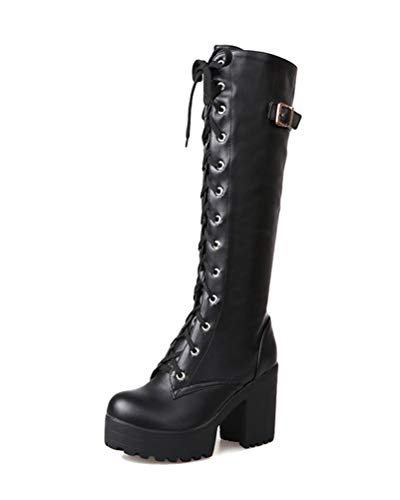 shownicer Damen Stiefel Winterschuhe High Heels Herbst Winter Elegant Hohe Stiefel Boots Chic Schnalle Klassische Stiefel Stiletto Boots Schnürschuhe C Schwarz 43 EU von shownicer