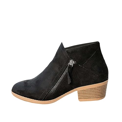 shownicer Damen Stiefeletten Ankle-Boots Niedrigem Absatz Schuhe Comfort Pure Farbe Ankle Bootie mit Zipper Bequem Boots Chelsea Boots Kurze Stiefel Herbst Winter A Schwarz 39 EU von shownicer