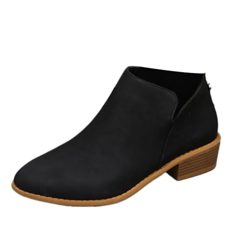 shownicer Damen Stiefeletten Ankle-Boots Niedrigem Absatz Schuhe Comfort Pure Farbe Ankle Bootie mit Zipper Bequem Boots Chelsea Boots Kurze Stiefel Herbst Winter C Schwarz 39 von shownicer