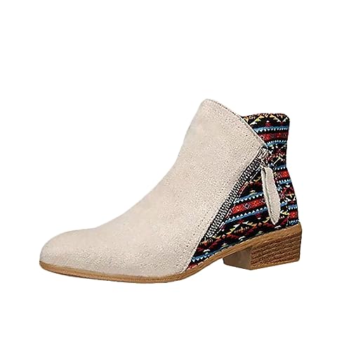 shownicer Damen Stiefeletten Chelsea Boot mit Blockabsatz Zipper Herbst Winter Ankle-Boots Niedrigem Absatz Schuhe Kurze Stiefel B Beige 41 EU von shownicer