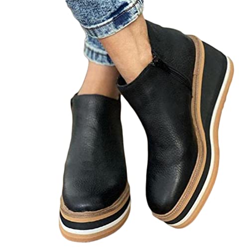 shownicer Damen Stiefeletten Keilabsatz Ankle Boots mit Seitlicher Reißverschluss Plattform Knöchel Stiefel Kurzschaft Boots Beiläufige Wasserdichte Freizeitschuhe Bequeme Winterschuhe Schwarz 36 EU von shownicer