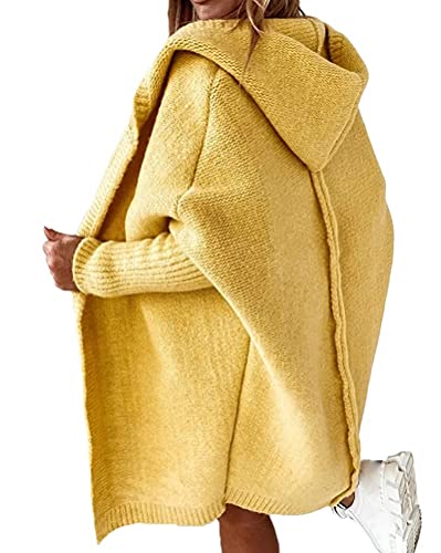 shownicer Damen Strickjacke Langarm Offene Strickmantel Lang Casual High Stretchy Cardigan mit Taschen Z Gelb XL von shownicer