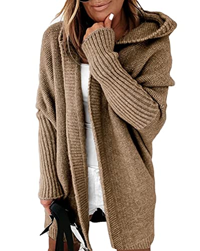 shownicer Damen Strickjacke Langarm Offene Strickmantel Lang Casual High Stretchy Cardigan mit Taschen Z Khaki M von shownicer
