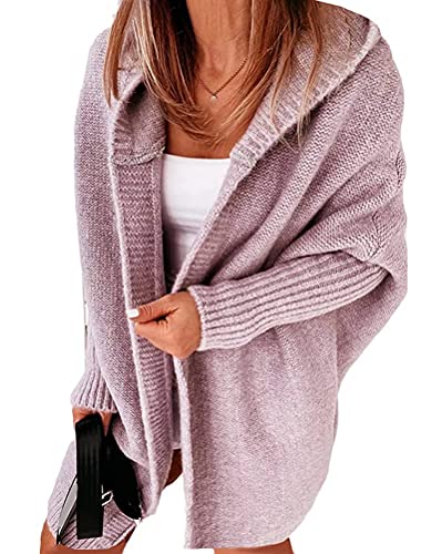 shownicer Damen Strickjacke Langarm Offene Strickmantel Lang Casual High Stretchy Cardigan mit Taschen Z Violett XL von shownicer