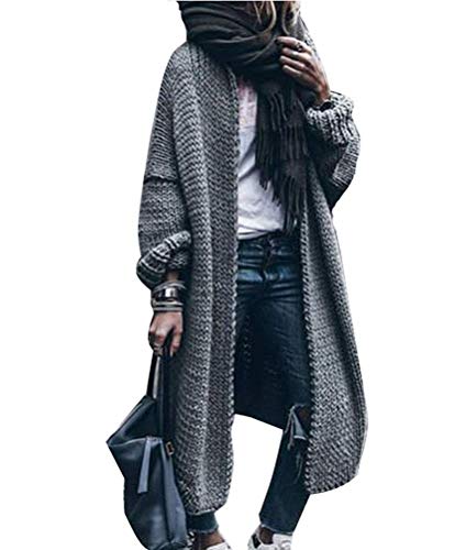 shownicer Damen Strickjacke Pullover Cardigan Langarm Oversize Winter Herbst Cardigan Lang Mantel Oversize Übergangsjacke Grobstrick Strickmantel Pulli Sweater Outwear Grau L von shownicer