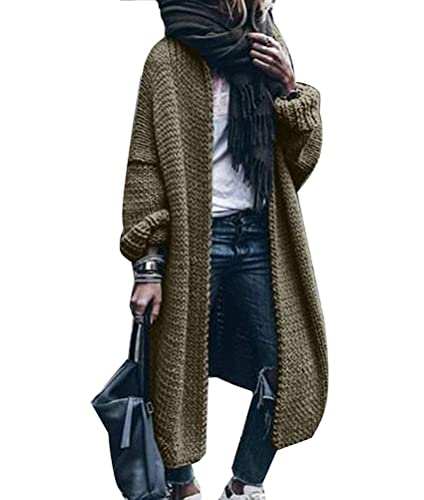 shownicer Damen Strickjacke Pullover Cardigan Langarm Oversize Winter Herbst Cardigan Lang Mantel Oversize Übergangsjacke Grobstrick Strickmantel Pulli Sweater Outwear Grün 3XL von shownicer