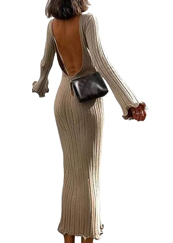 shownicer Damen Strickkleid Wickelkleid Pulloverkleid Rückenfreies Langarm Bodycon Lang Maxikleid Winterkleid Herbst Winter Eng Strick Warm Etuikleid Freizeitkleider Partykleid A Khaki S shownicer Damen Strickkleid Wickelkleid Pulloverkleid Rückenfreies Langarm Bodycon Lang Maxikleid Winterkleid Herbst Winter Eng Strick Warm Etuikleid Freizeitkleider Partykleid A Khaki S von shownicer