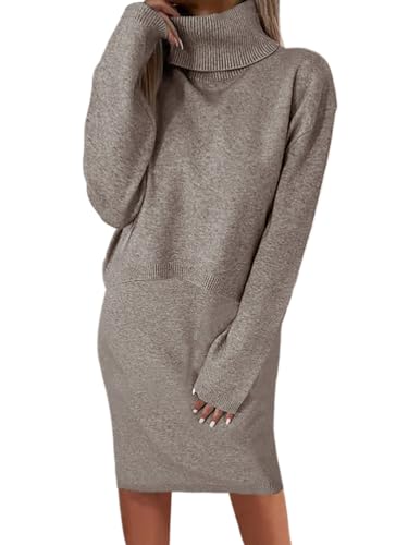 shownicer Damen Strickkleid Zweiteiliger Anzug Rollkragen Winterkleid Langarm Pullover und Maxi Strickrock Bodycon 2 Stück Set Sweater Midikleid Pullikleid Gestrickt Kleid Set D Khaki XL von shownicer