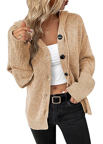 shownicer Damen Strickpullover Hoodie Winter Strickjacke Lange Ärmel Winterjacke Casual Winterpullover Strickpulli Pullover Sweater A Khaki M von shownicer