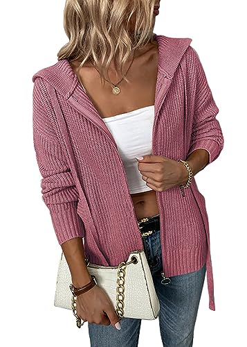 shownicer Damen Strickpullover Hoodie Winter Strickjacke Lange Ärmel Winterjacke Casual Winterpullover Strickpulli Pullover Sweater B Rot XL von shownicer