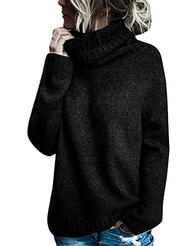 shownicer Damen Strickpullover Sweater Rollkragen Pullover Kuscheliger Jumper Strick Pulli Oversize Schwarz M von shownicer