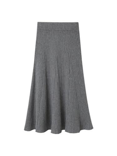 shownicer Damen Strickrock Elastische Hohe Taille Stretch Faltenröcke Casual Lose Strickrock Langer Freizeitrock Einfarbig Knit Midirock Winterrock A Grau 3XL von shownicer