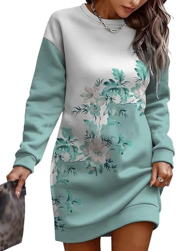 shownicer Damen Sweatkleid Langarm Kleider Sweatshirt Dress Lässig Sportliche Longshirt Tops Minikleider Herbst D Grün S von shownicer