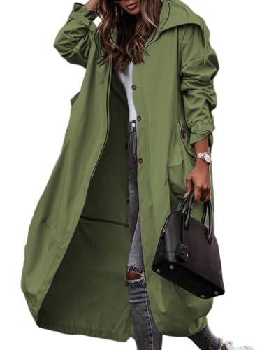 shownicer Damen Trenchcoat Elegant Lang Mantel Jacke Lässig Locker Langer Jacke Mode Revers Übergangsmantel Winddichter Mantel B Grün M von shownicer