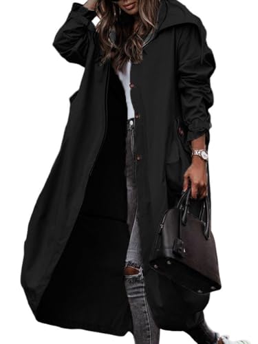 shownicer Damen Trenchcoat Elegant Lang Mantel Jacke Lässig Locker Langer Jacke Mode Revers Übergangsmantel Winddichter Mantel B Schwarz L von shownicer