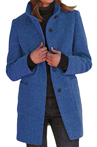 shownicer Damen Trenchcoat Langarm Elegante Schlanke Knöpfe Langer Mantel Winddichter Herbst Jacke Parka mit Reverskragen A Blau M von shownicer