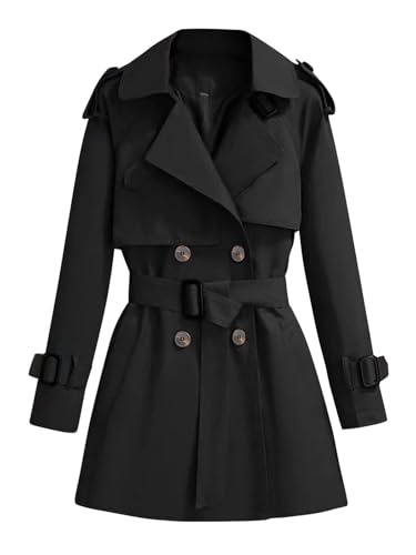 shownicer Damen Trenchcoat Zweireiher Langer Mantel Herbst Frühling Jacke Winddichter Mantel A Schwarz XL von shownicer