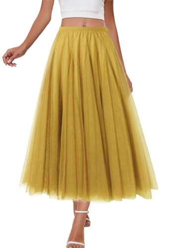 shownicer Damen Tüllrock Höhe Taille A Line Mesh Freizeit Fashion Skirt Spitze Rock Midi Plisseerock Lässig Frühlingsrock A Gelb S von shownicer
