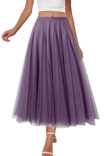 shownicer Damen Tüllrock Höhe Taille A Line Mesh Freizeit Fashion Skirt Spitze Rock Midi Plisseerock Lässig Frühlingsrock A Violett XL von shownicer