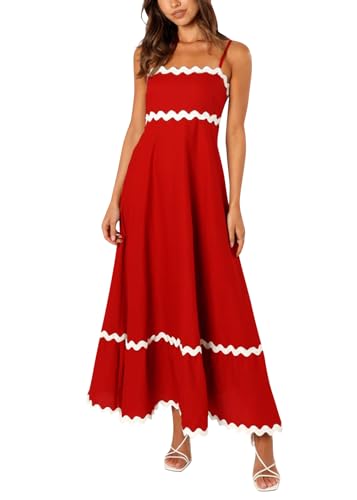 shownicer Damen V-Ausschnitt Ärmellos Sommer Blumenkleid Strand A-Linie Maxi Kleid Freizeitkleid A Rot M von shownicer