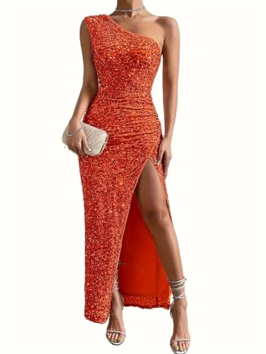 shownicer Damen V-Ausschnitt Abendkleid A-Linie Chiffon Off Shoulder Elegant Lange Partykleider A Orange L von shownicer