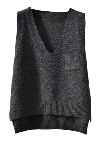 shownicer Damen V-Ausschnitt Stricken Weste Pullunder Casual Einfarbig Ärmellos Strick Casual Pullunder Strickweste Herbst Winter Strick Tank Top A Schwarz XL von shownicer