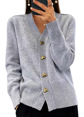 shownicer Damen V-Ausschnitt Strickjacke mit Knopf Langarm Cardigan Warm Gestrickte Pullover Strickmantel Casual Strickpullover Leichte Übergangs Strickjacken A Grau XS shownicer Damen V-Ausschnitt Strickjacke mit Knopf Langarm Cardigan Warm Gestrickte Pullover Strickmantel Casual Strickpullover Leichte Übergangs Strickjacken A Grau XS von shownicer