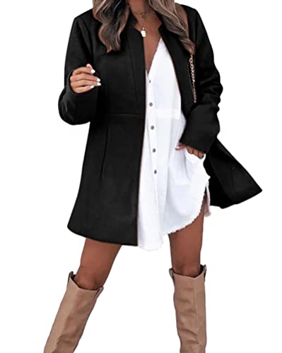 shownicer Damen Warm Alltägliche einfache Anzugjacke Tragen Lang Vintage Parka Warm Frauenmantel Lange Trenchcoat Mantel A Schwarz M von shownicer