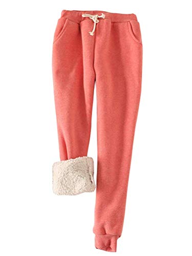 shownicer Damen Warme Gefüttert Jogginghose Frauen Warme Winter Fleece Futter Jogginghose Sweathose Sweatpants Kordel Regular Fit Running Jogger Pants Rot XL von shownicer