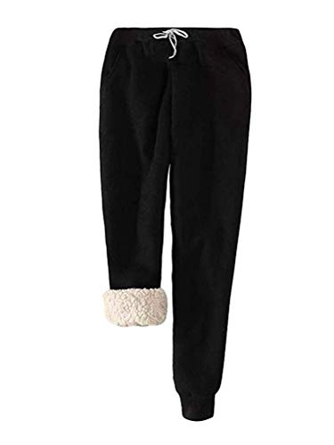 shownicer Damen Warme Gefüttert Jogginghose Frauen Warme Winter Fleece Futter Jogginghose Sweathose Sweatpants Kordel Regular Fit Running Jogger Pants Schwarz S von shownicer