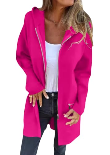 shownicer Damen Warme Lang Mantel Trenchcoat Locker Winterjacke mit Taschen Wollmantel Coat Einreihig Freizeit Damenjacke mit Taschen B Rose Rot L von shownicer