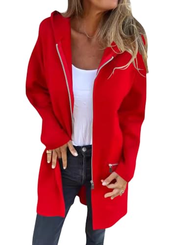 shownicer Damen Warme Lang Mantel Trenchcoat Locker Winterjacke mit Taschen Wollmantel Coat Einreihig Freizeit Damenjacke mit Taschen B Rot XL von shownicer