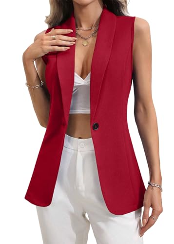 shownicer Damen Weste Ärmellos Blazer Jacke Elegant Slim Fit Geschäft Büro Anzugjacke Jacke Revers Offene Vorderseite Freizeit Business Jacke A Rot S von shownicer